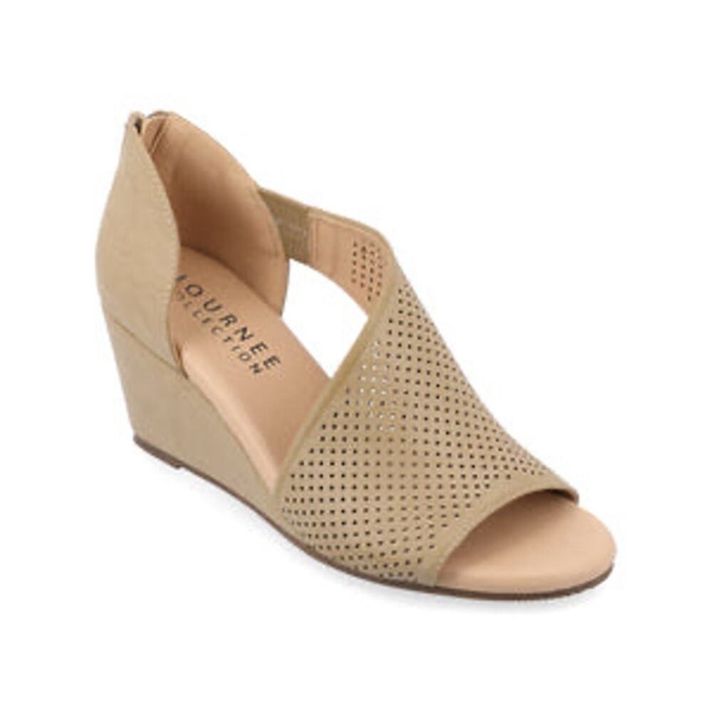 NIB: Journee Collection Aretha Nude Wedge‎ Sandals Back Zip Size 9